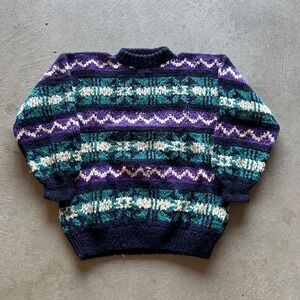 Vintage Artesanias Atahualpa Sweater Size Large Geometric Chunky Knit Pullover